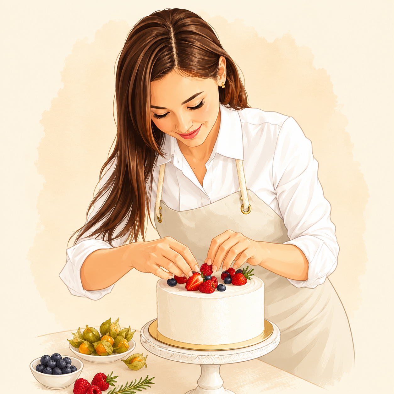 Illustrated portrait of Camila, pastry professional and recipe developer behind Effing Delicious